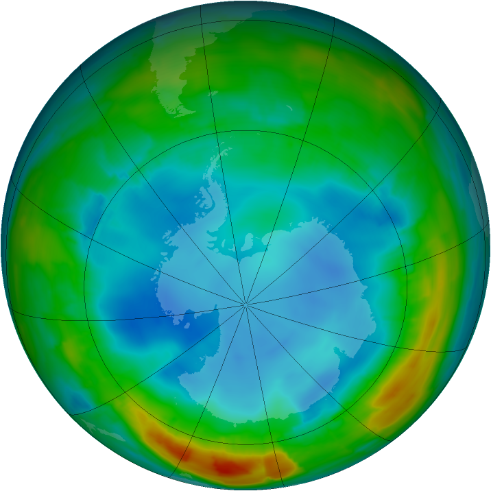 Antarctic ozone map for 31 July 2014